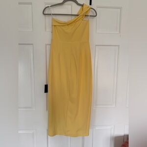 Lulu's Canary Yellow One-Shoulder Midi Dress